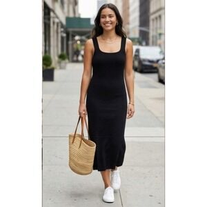 Torn by Ronny Kobo Gigi Black Knit Sleeveless Square Neck Sweater Midi Dress